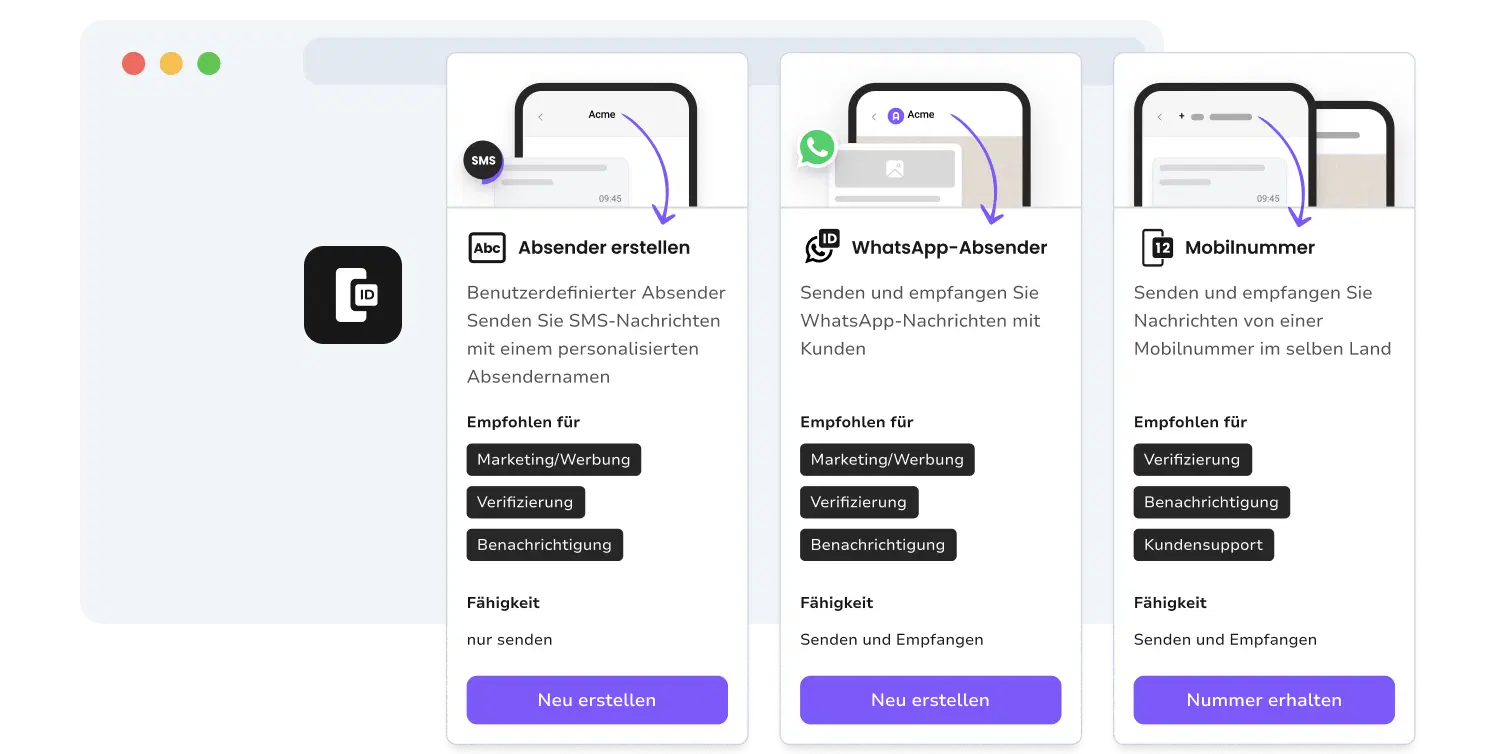 Screenshot der Absendereinstellungen auf TopMessage.