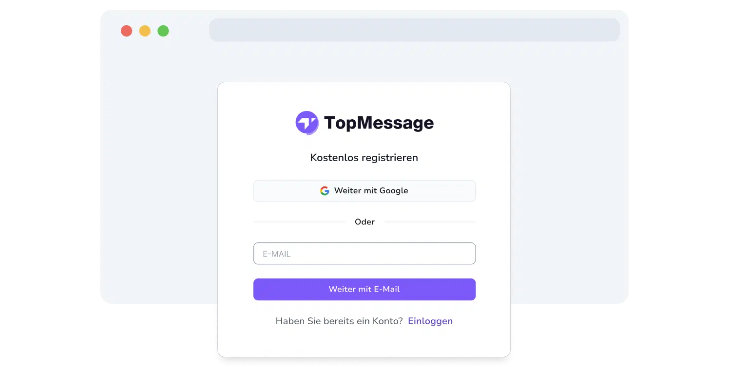 Screenshot der Registrierungsseite von TopMessage.