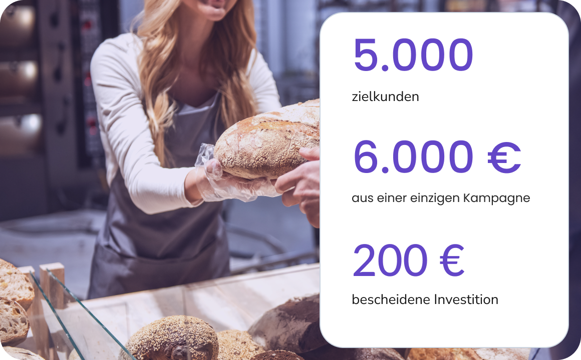 Bäckerin verkauft frisches Brot und bleibt über TopMessage mit Kunden in Kontakt.