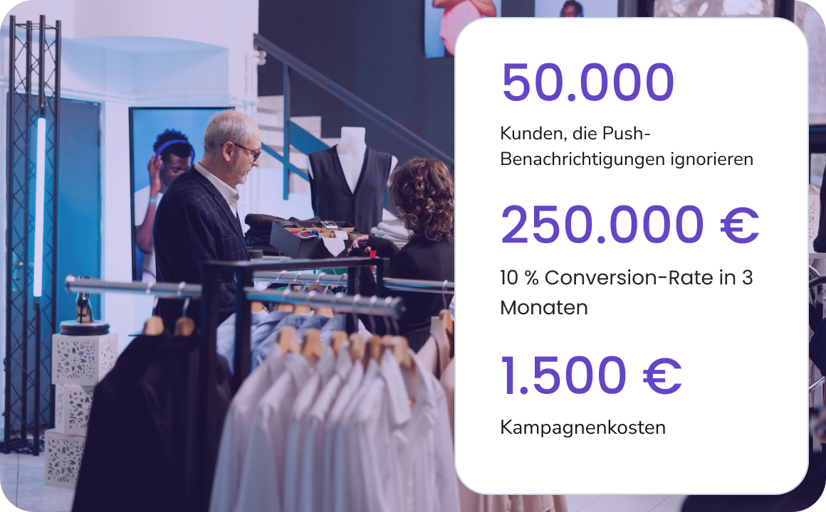 Kunde sucht sich einen Gürtel aus, während das Modegeschäft TopMessage für SMS-Kommunikation nutzt.