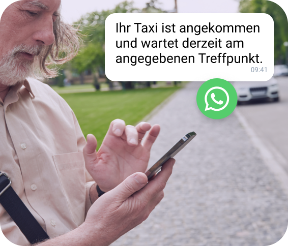 Nachricht über Ankunftszeit und Ort des Taxis per WhatsApp