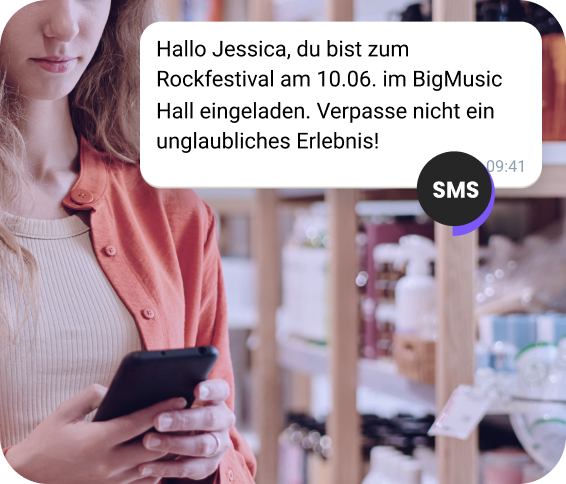 SMS-Vorschau mit Kundensupport und Call-to-Action-Buttons