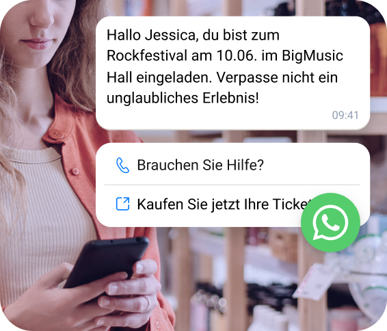 WhatsApp-Bestätigung für erfolgreich gebuchte Festival-Tickets