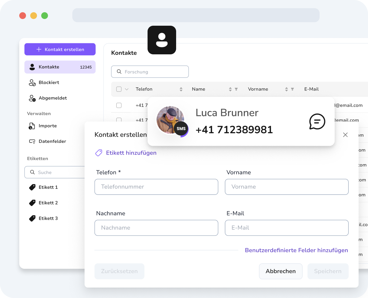 Individuelle Felder für personalisierte Nachrichten – nutze benutzerdefinierte Felder, um SMS und WhatsApp-Nachrichten gezielt und persönlich zu gestalten.