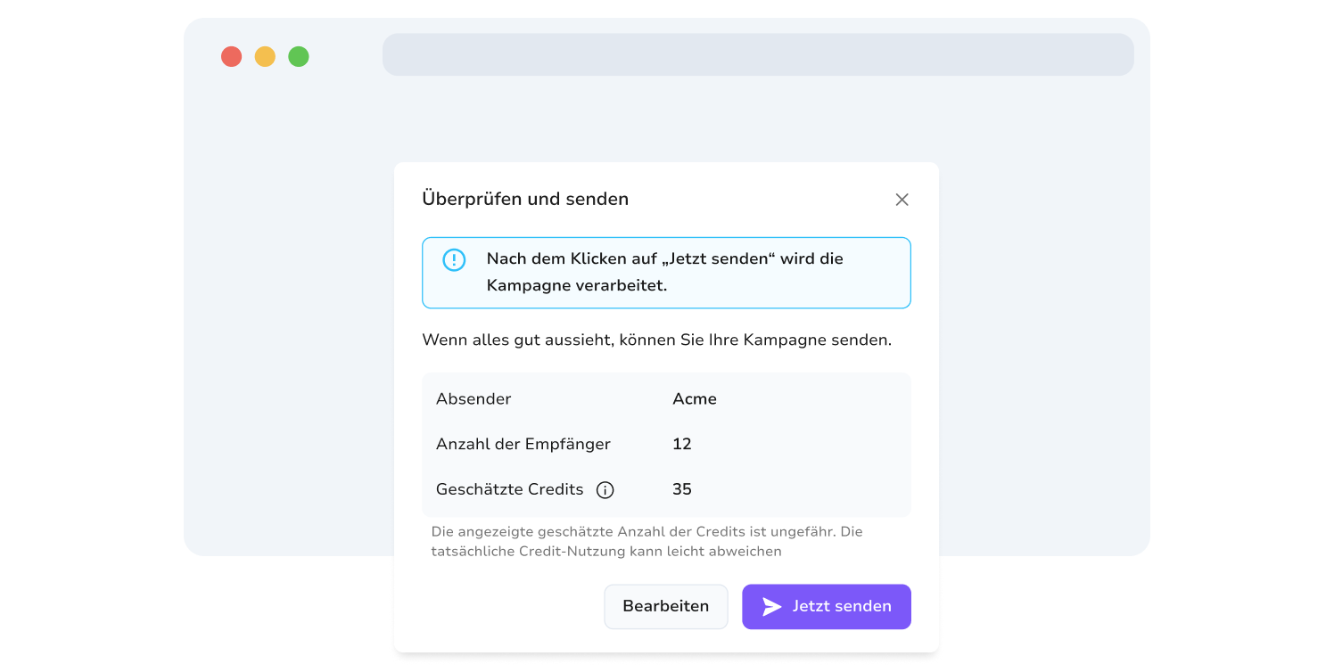Vorschau der Kampagnenüberprüfung in TopMessage.