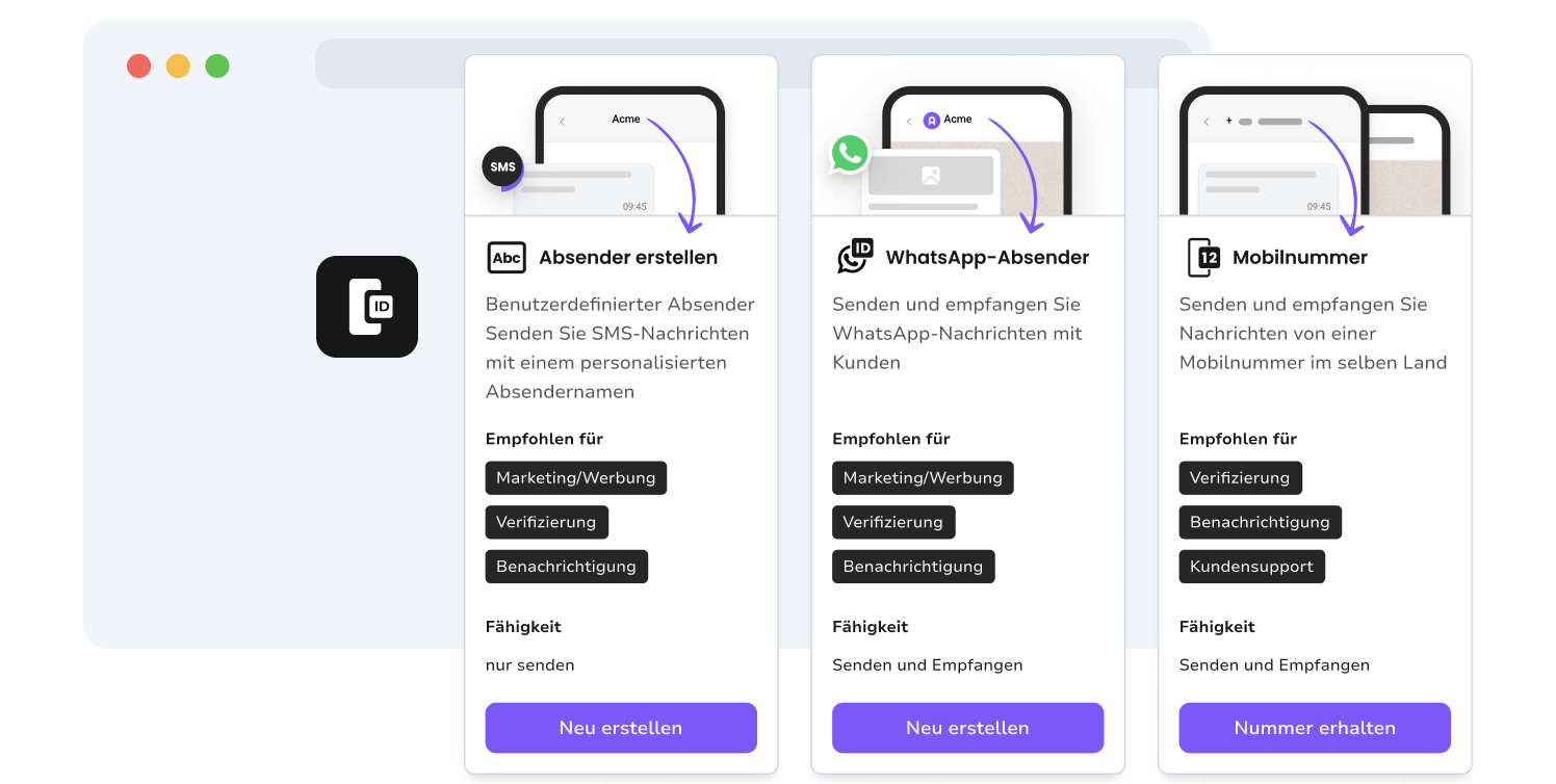 Vorschau der Absenderverwaltungsseite von TopMessage.