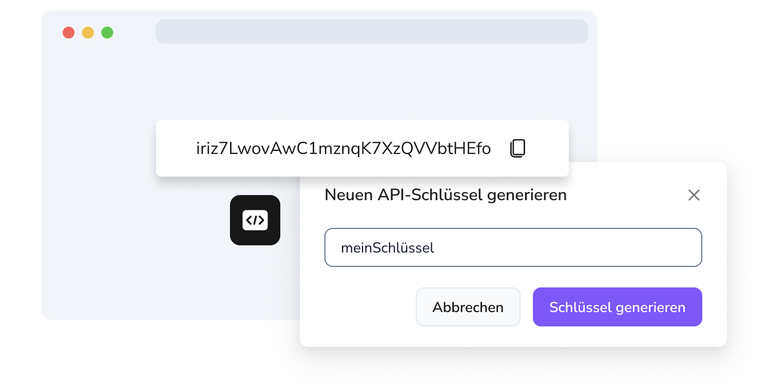 Darstellung der Seite zur Erstellung von API-Schlüsseln in TopMessage.