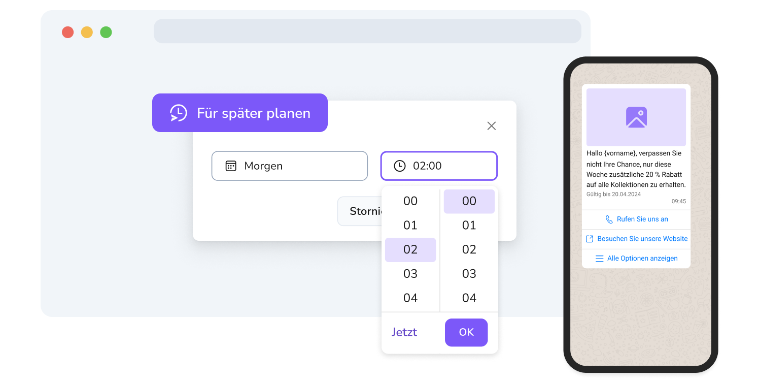 Interface zur Planung von WhatsApp-Kampagnen in TopMessage.
