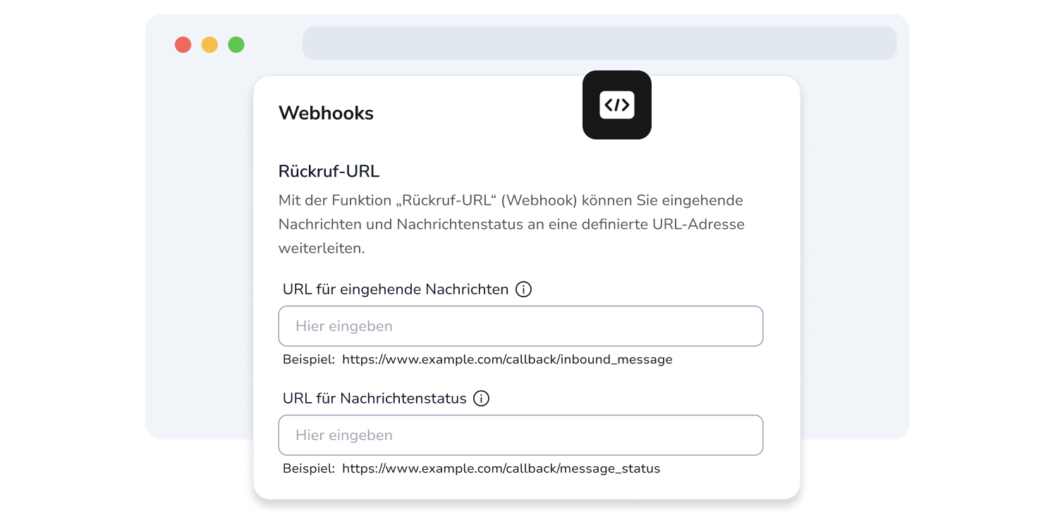 Darstellung der Webhook-Einrichtungsseite in der TopMessage-API.