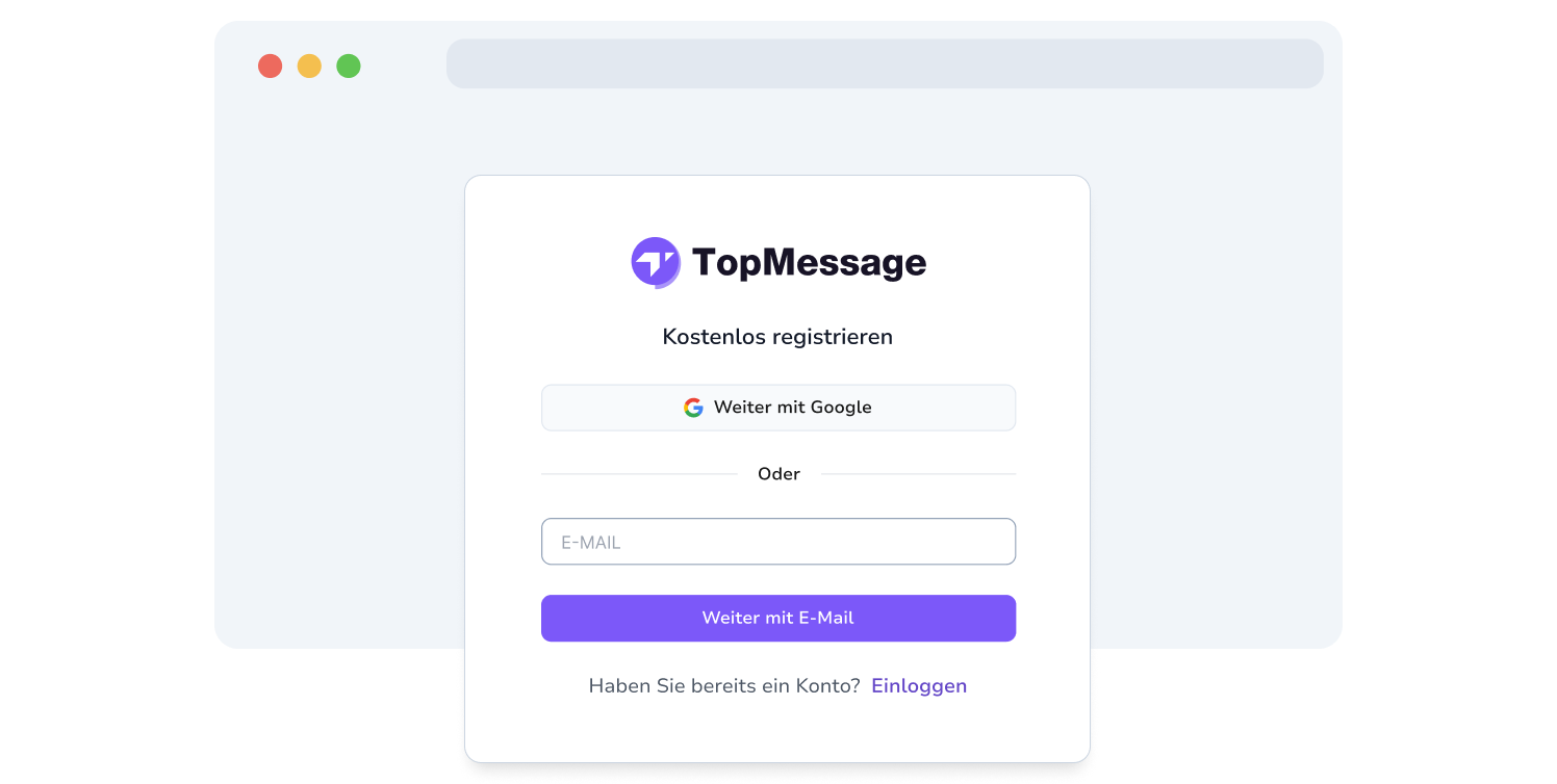 Screenshot der Registrierungsseite von TopMessage.